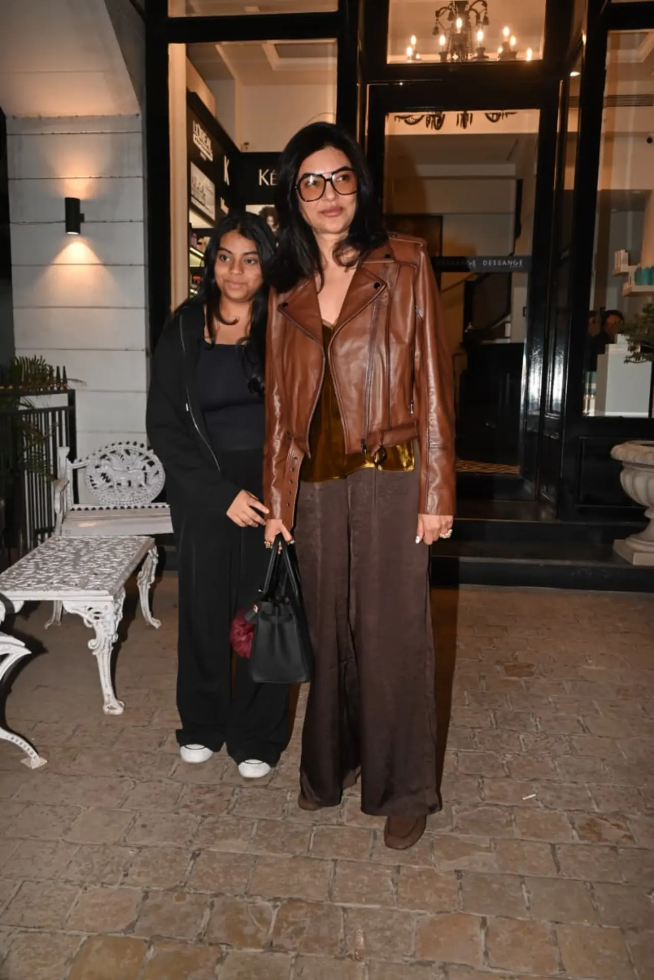 Sushmita Sen was seen in a brown outfit as she stepped out in the city with her daughter